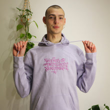 Load image into Gallery viewer, Soft lavender hoodie from the Manifest x Friends of Montys collection, showcasing a fresh, modern style.