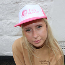 Load image into Gallery viewer, Stylish pink trucker cap with iconic Betty Boop embroidery from Manifest, combining classic charm with modern flair.