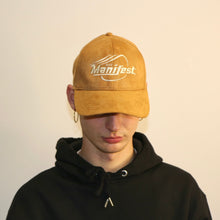 Load image into Gallery viewer, Stylish brown suede embroidered cap by Manifest, perfect for adding a refined touch to your outfit.