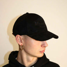 Load image into Gallery viewer, Stylish black suede embroidered cap by Manifest, designed for a clean, sophisticated look.