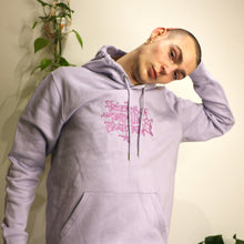 Load image into Gallery viewer, Lavender hoodie featuring the exclusive Manifest x Friends of Montys logo, perfect for casual, stylish wear.