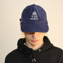 Load image into Gallery viewer, Stylish blue cord hat from Manifest featuring a Dream Catcher embroidery, perfect for a laid-back, artistic look.