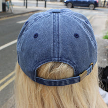 Load image into Gallery viewer, Chic dusty denim embroidered cap by Manifest, combining timeless denim with a fresh, artistic twist.