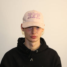 Load image into Gallery viewer, Dusty pink suede cap from Manifest featuring bold skull embroidery, offering a unique and edgy style.