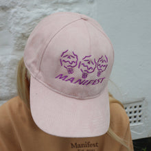 Load image into Gallery viewer, Manifest dusty pink suede cap with detailed skull embroidery, combining soft color with a touch of rebellious flair.