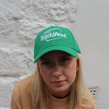 Load image into Gallery viewer, Green cap from Manifest with detailed embroidery, designed to elevate your casual look with a touch of style.