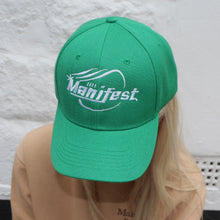 Load image into Gallery viewer, Manifest green cap featuring intricate embroidery, combining comfort and style in one accessory.