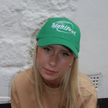 Load image into Gallery viewer, Green cap from Manifest with detailed embroidery, adding a fresh and stylish touch to your outfit.