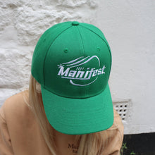 Load image into Gallery viewer, Trendy green embroidered cap by Manifest, ideal for making a statement with a pop of color and design.