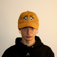 Load image into Gallery viewer, Stylish brown suede cap with embroidered anime eyes, a must-have accessory for anime and fashion enthusiasts