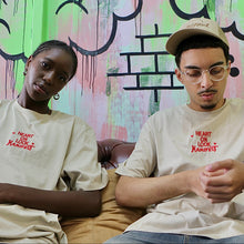 Load image into Gallery viewer, manifest heart on lock embroidered beige t shirt