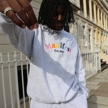 Load image into Gallery viewer, Soft grey sweatshirt featuring Manifest Pride embroidery, combining comfort with a message of acceptance.