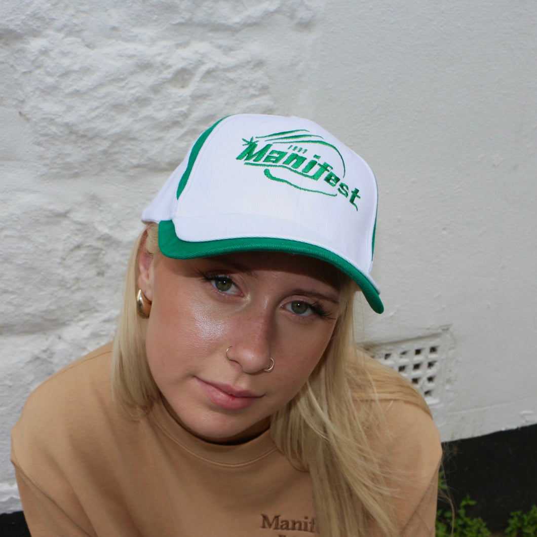 Manifest White and Green Sports Cap