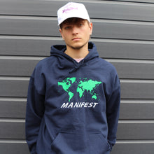 Load image into Gallery viewer, Manifest World Embroidered Graphic Navy Hoodie
