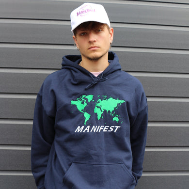 Manifest World Embroidered Graphic Navy Hoodie