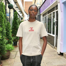 Load image into Gallery viewer, Manifest Heart on lock Embroidered beige t shirt
