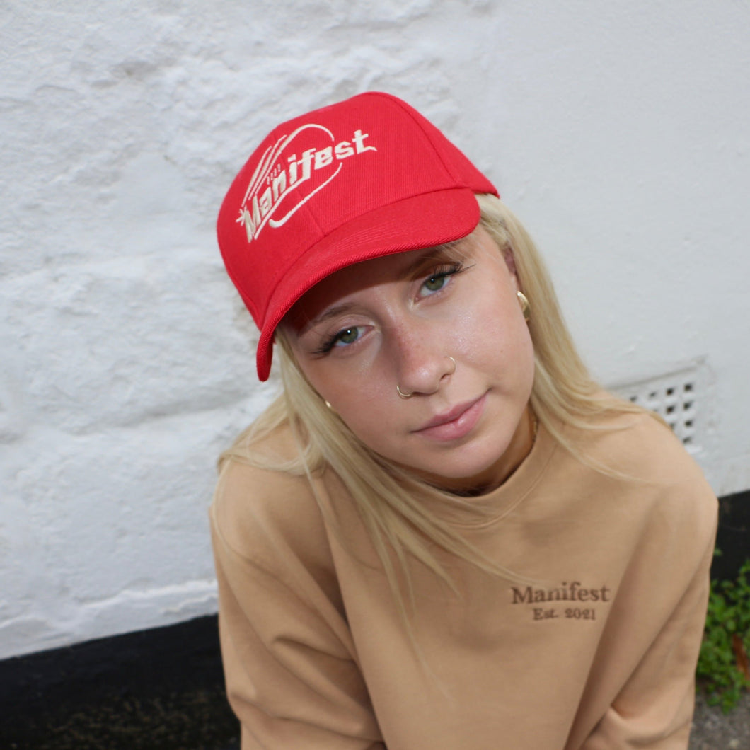 Manifest Embroidered Red Sports Cap