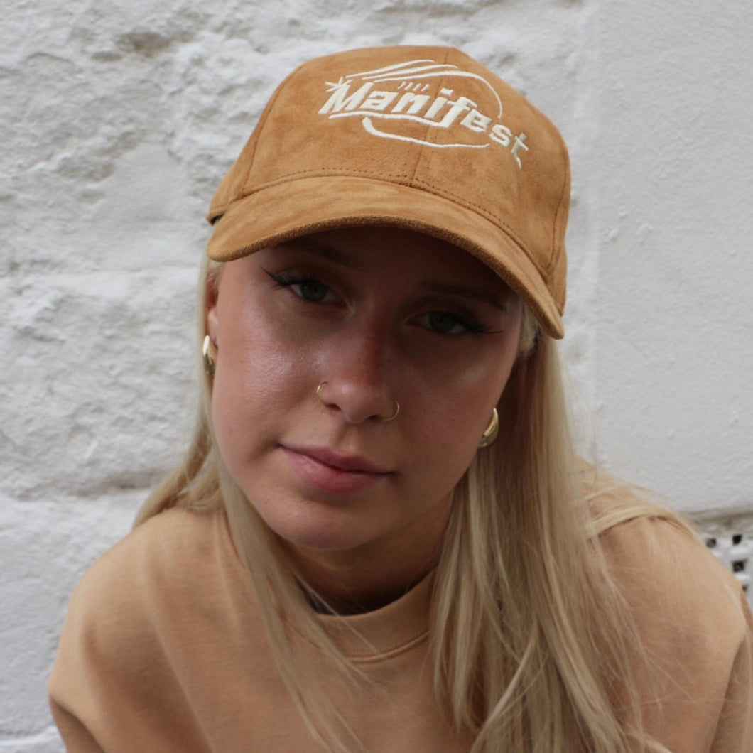 Brown Embroidered Sued Cap