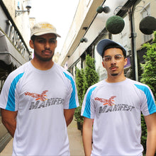 Load image into Gallery viewer, Manifest Clothing football white and blue  designer t shirt
